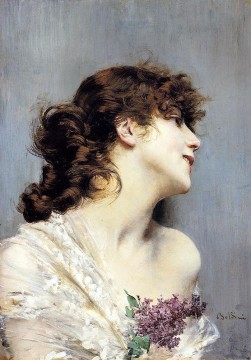  old Oil Painting - Profile Of A Young Woman genre Giovanni Boldini